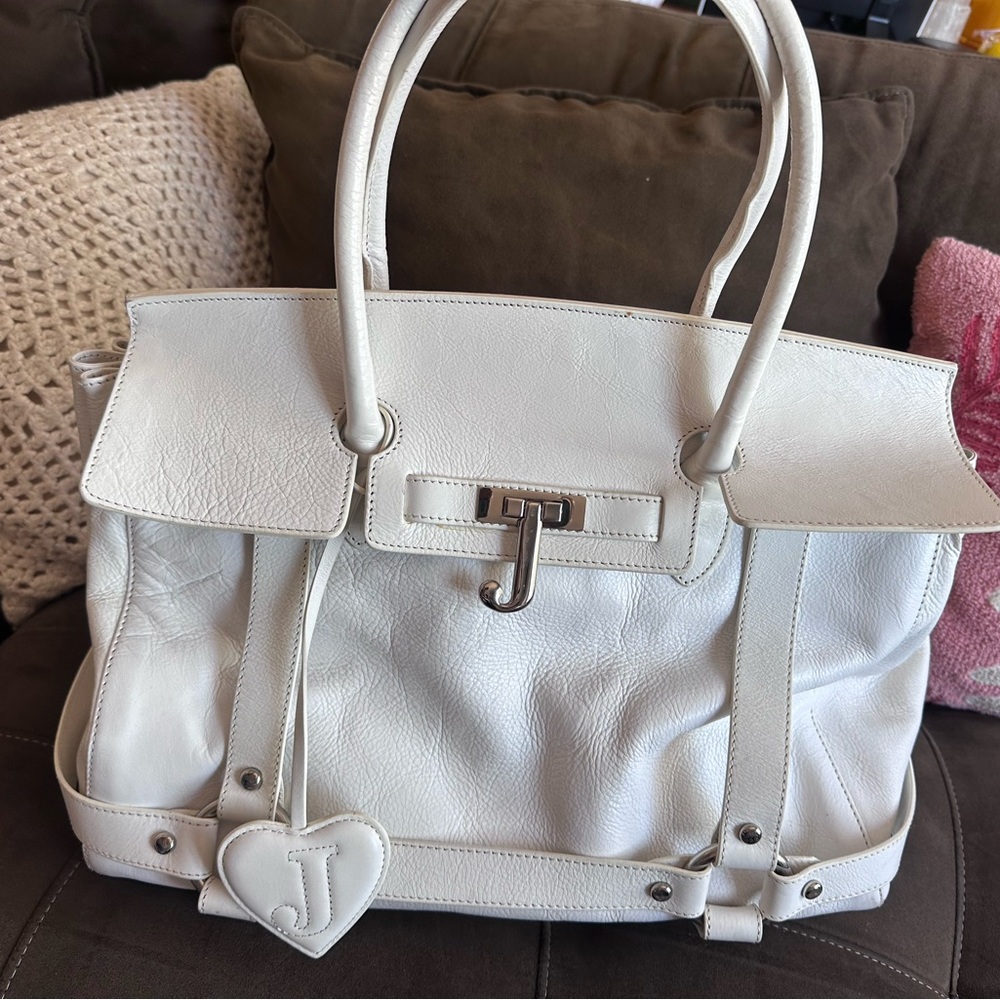 Juicy Couture White Leather Tote Bag with Heart Charm